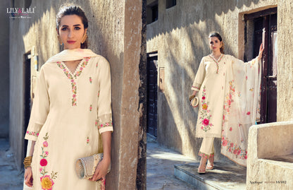 Applique Lily Lali Milan Silk Readymade Pant Style Suits