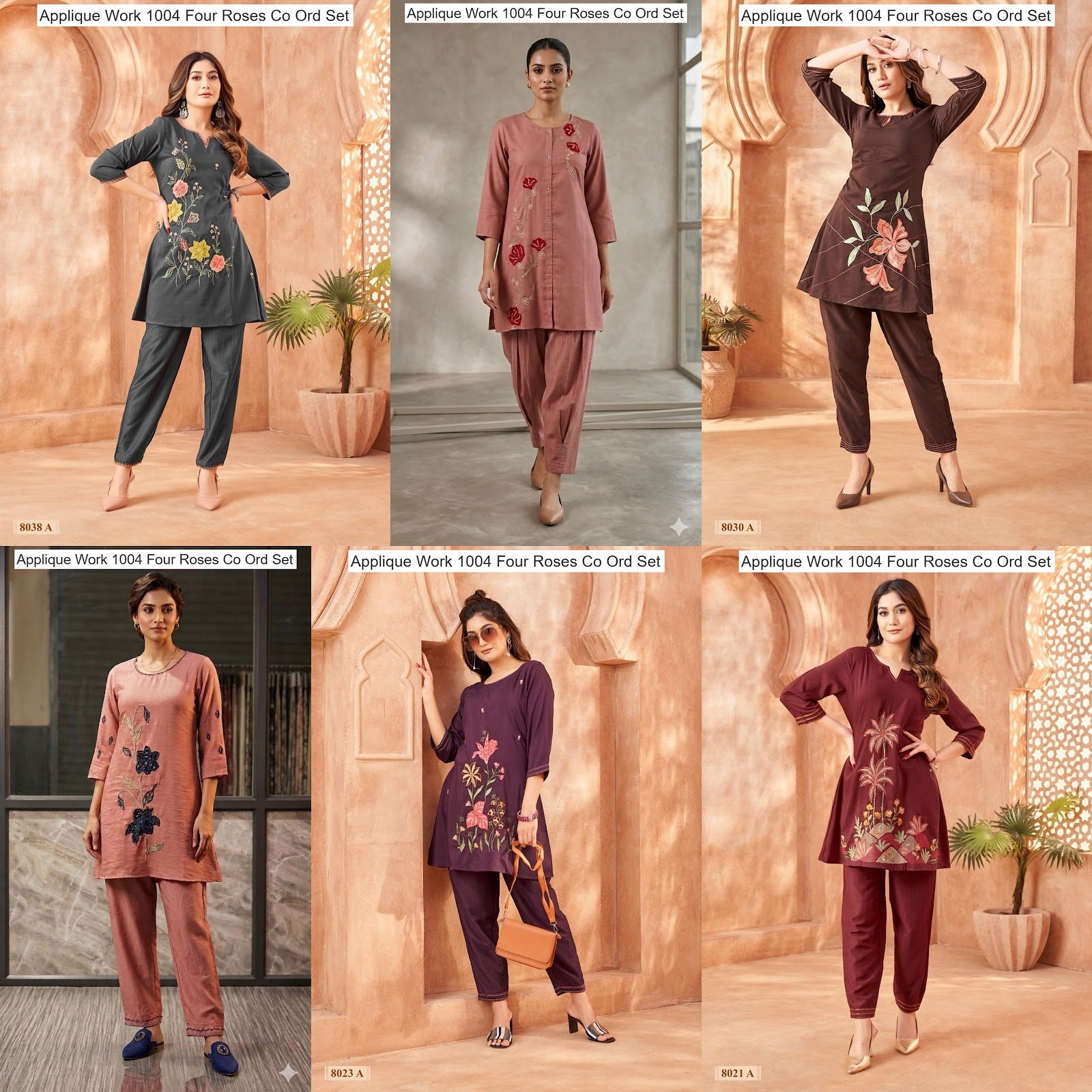 Applique Work 1004 Four Roses Co Ord Set Supplier