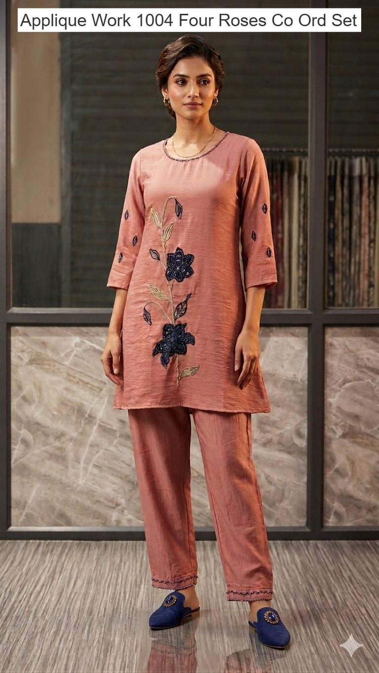 Applique Work 1004 Four Roses Co Ord Set Supplier