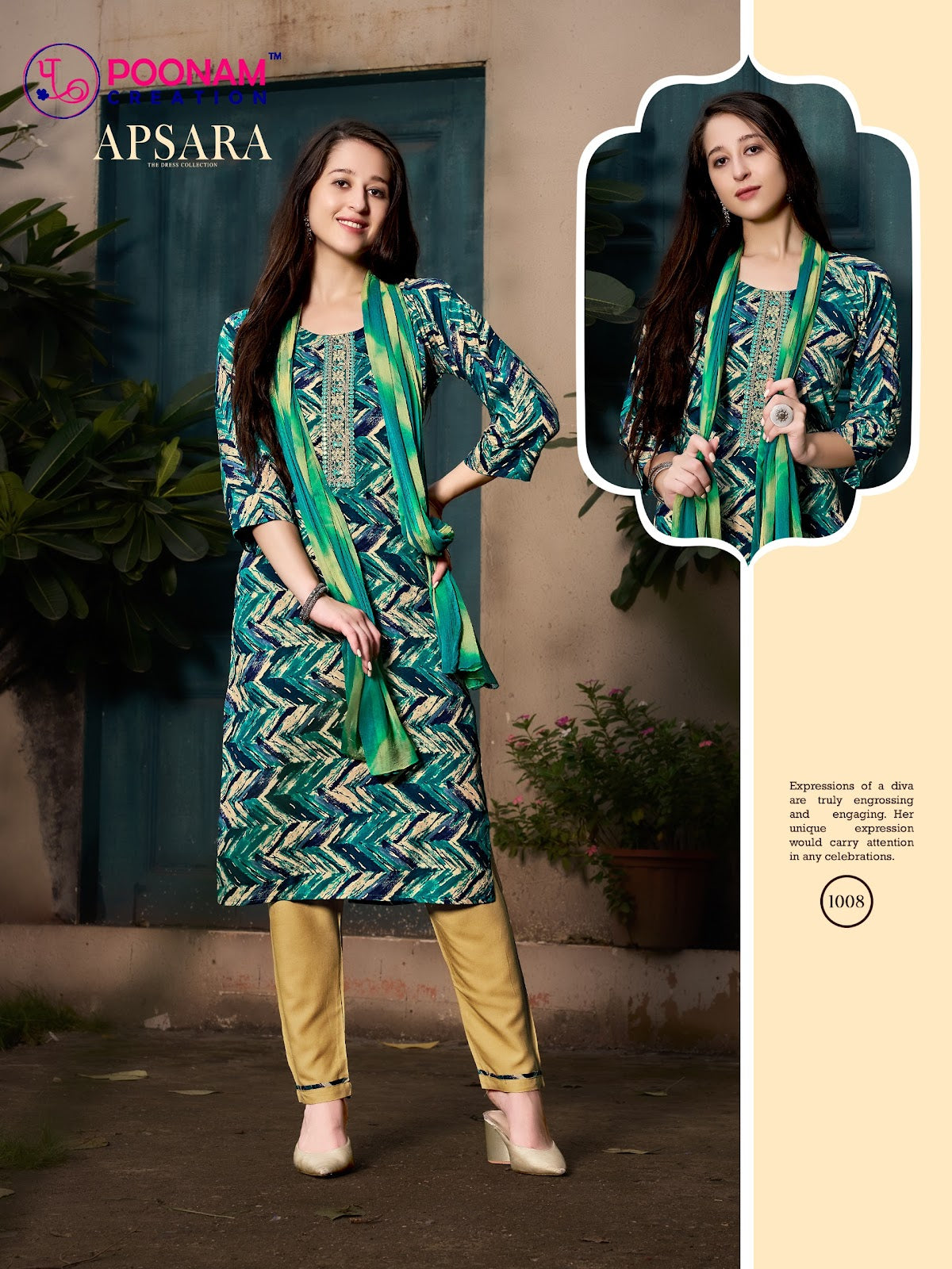 Apsara Poonam Creation Heavy Reyon Readymade Pant Style Suits Exporter Gujarat