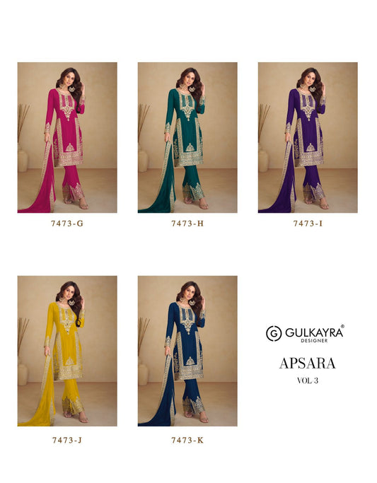 Apsara Vol 3 7473 Gulkayra Designer Chinon Readymade Pant Style Suits Wholesaler India