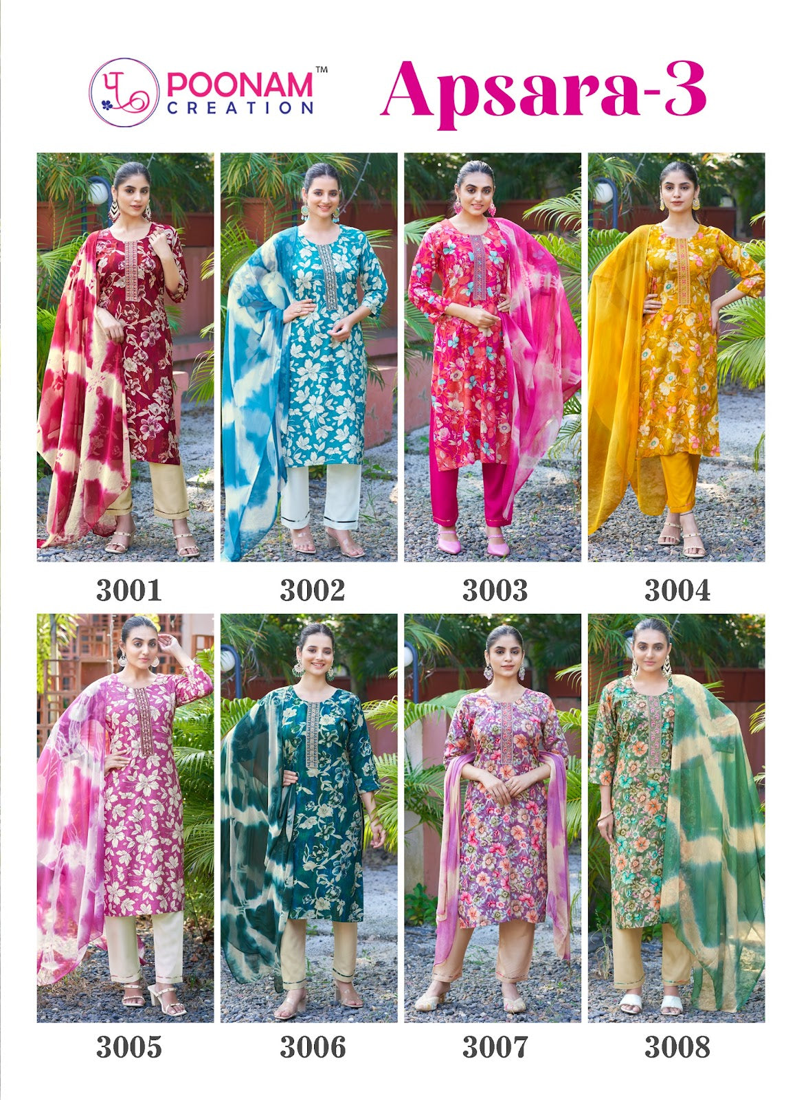 Apsara Vol 3 Poonam Creation Heavy Reyon Readymade Pant Style Suits Wholesaler Gujarat