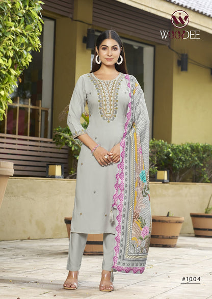 Apsara Woodee Rayon Readymade Pant Style Suits Supplier Gujarat