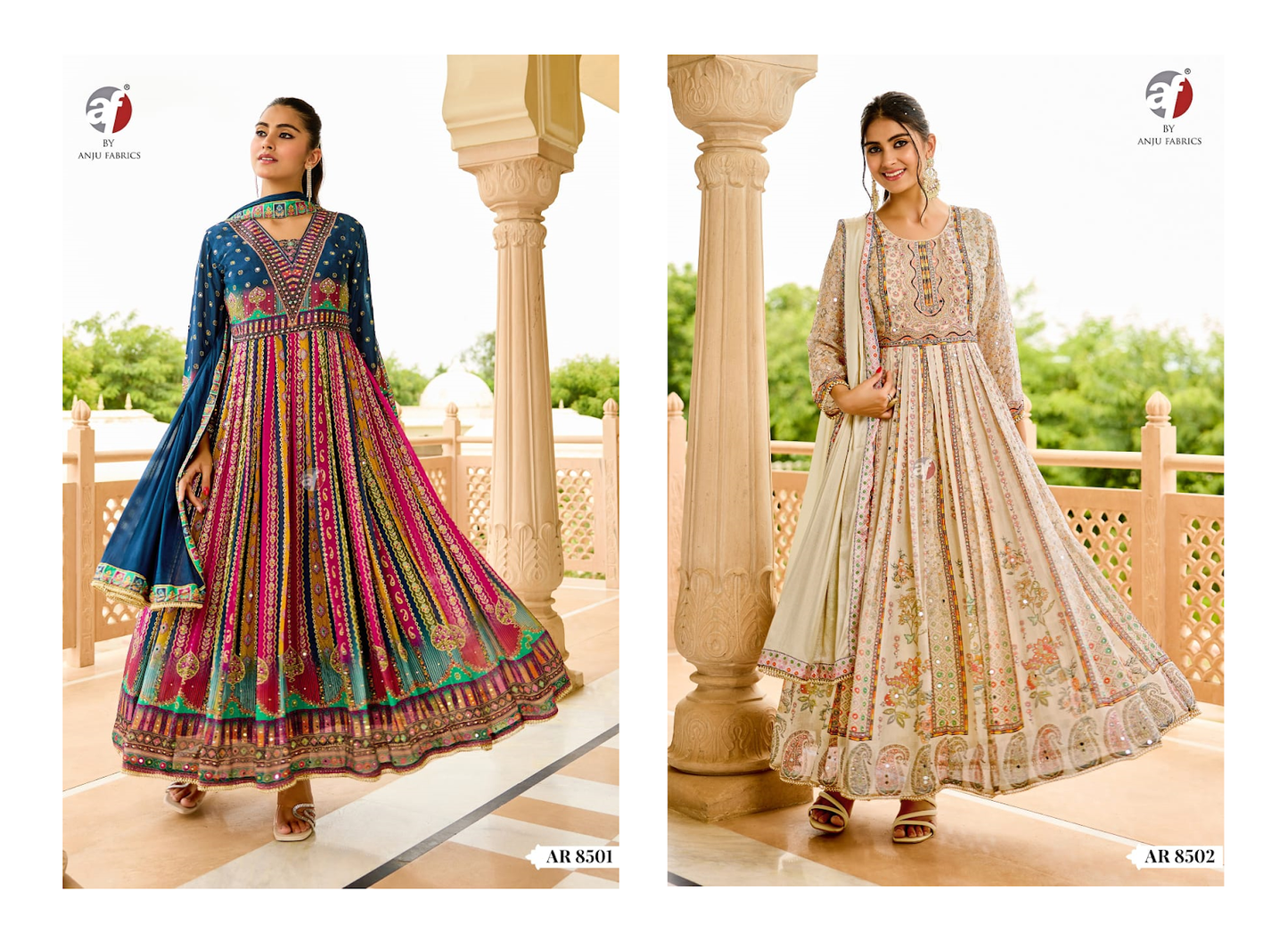 Ar 8501-8502 Af Chinon Chiffon Readymade Anarkali Suits Wholesale