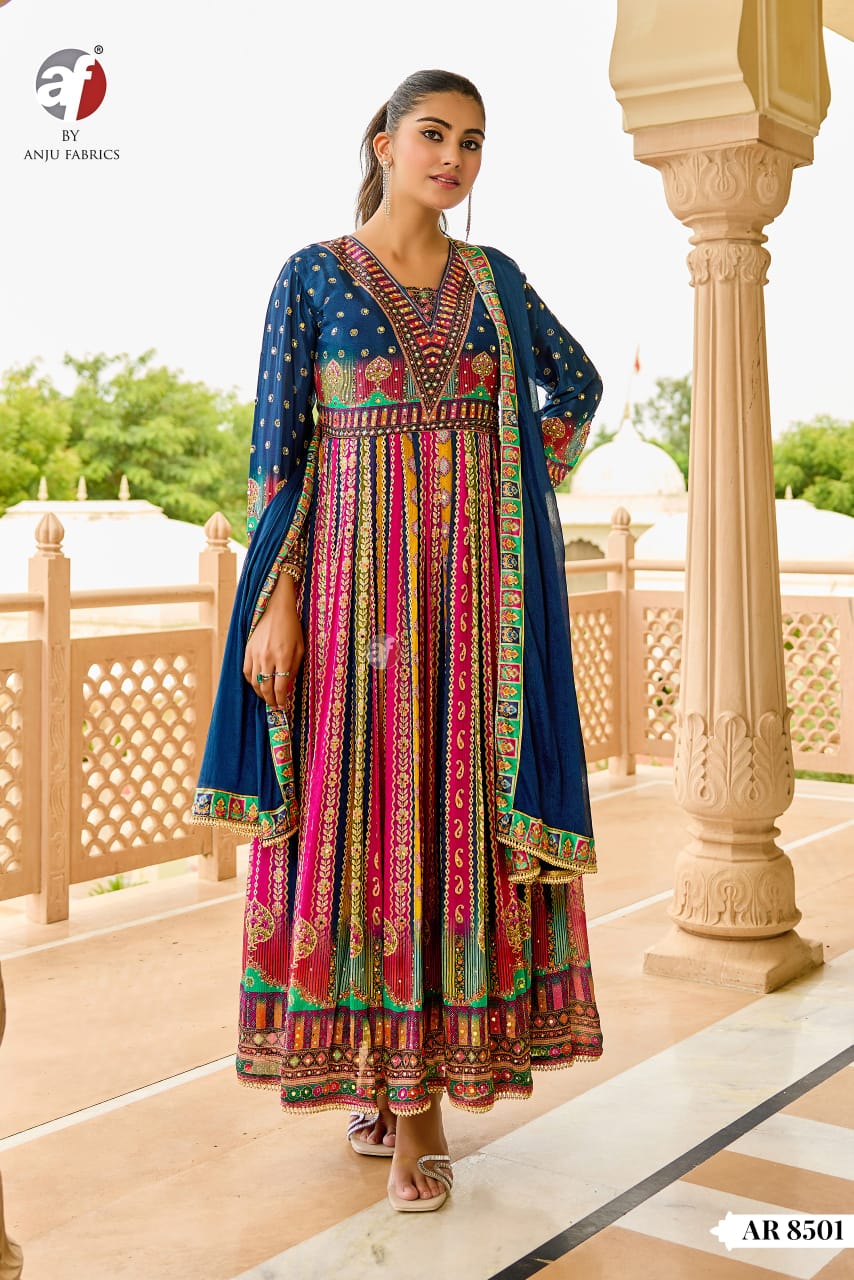 Ar 8501-8502 Af Chinon Chiffon Readymade Anarkali Suits Wholesale