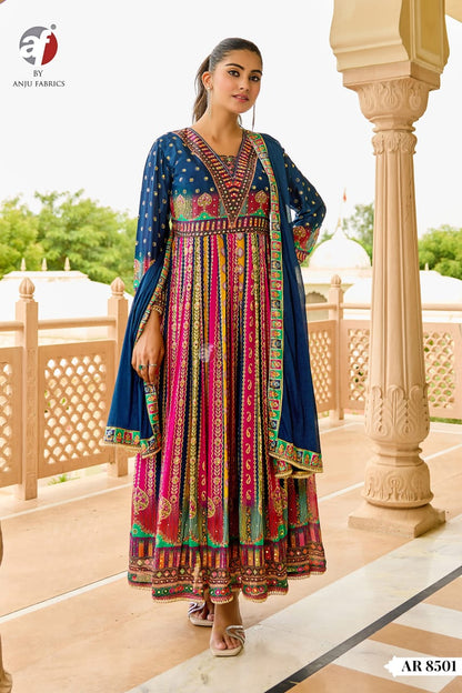 Ar 8501-8502 Af Chinon Chiffon Readymade Anarkali Suits Wholesale