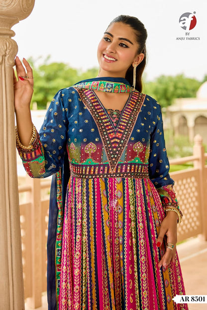 Ar 8501-8502 Af Chinon Chiffon Readymade Anarkali Suits Wholesale