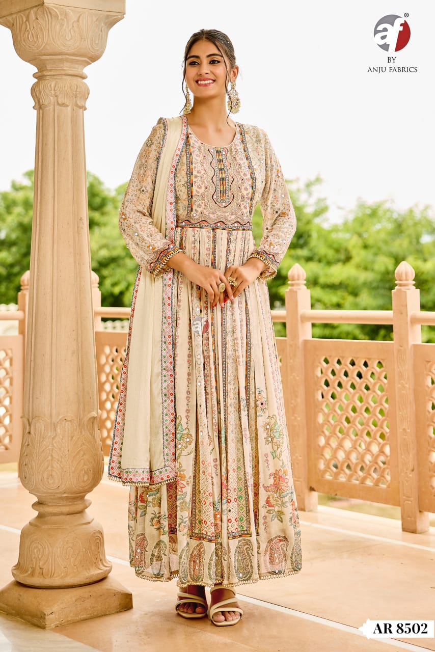 Ar 8501-8502 Af Chinon Chiffon Readymade Anarkali Suits Wholesale