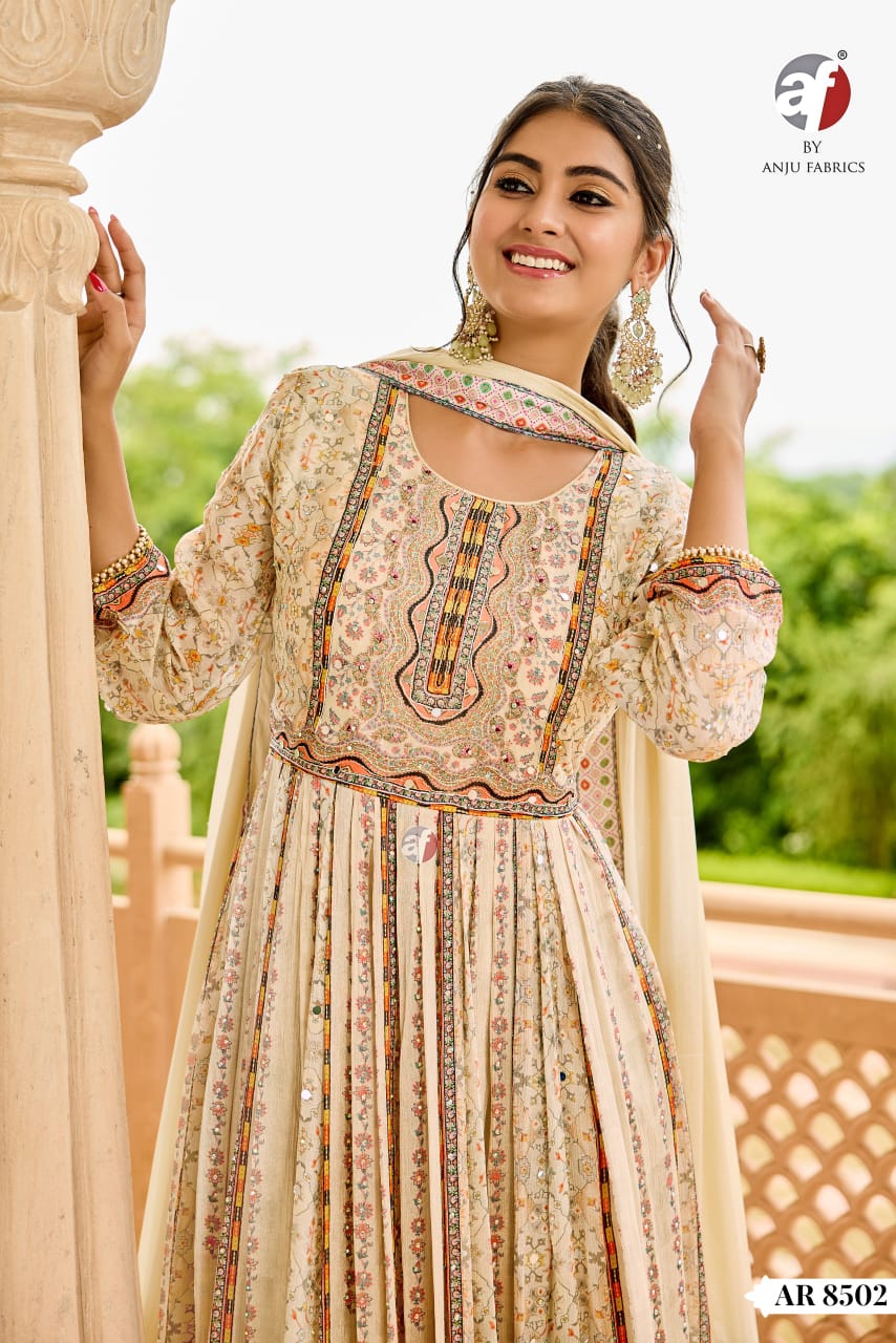 Ar 8501-8502 Af Chinon Chiffon Readymade Anarkali Suits Wholesale
