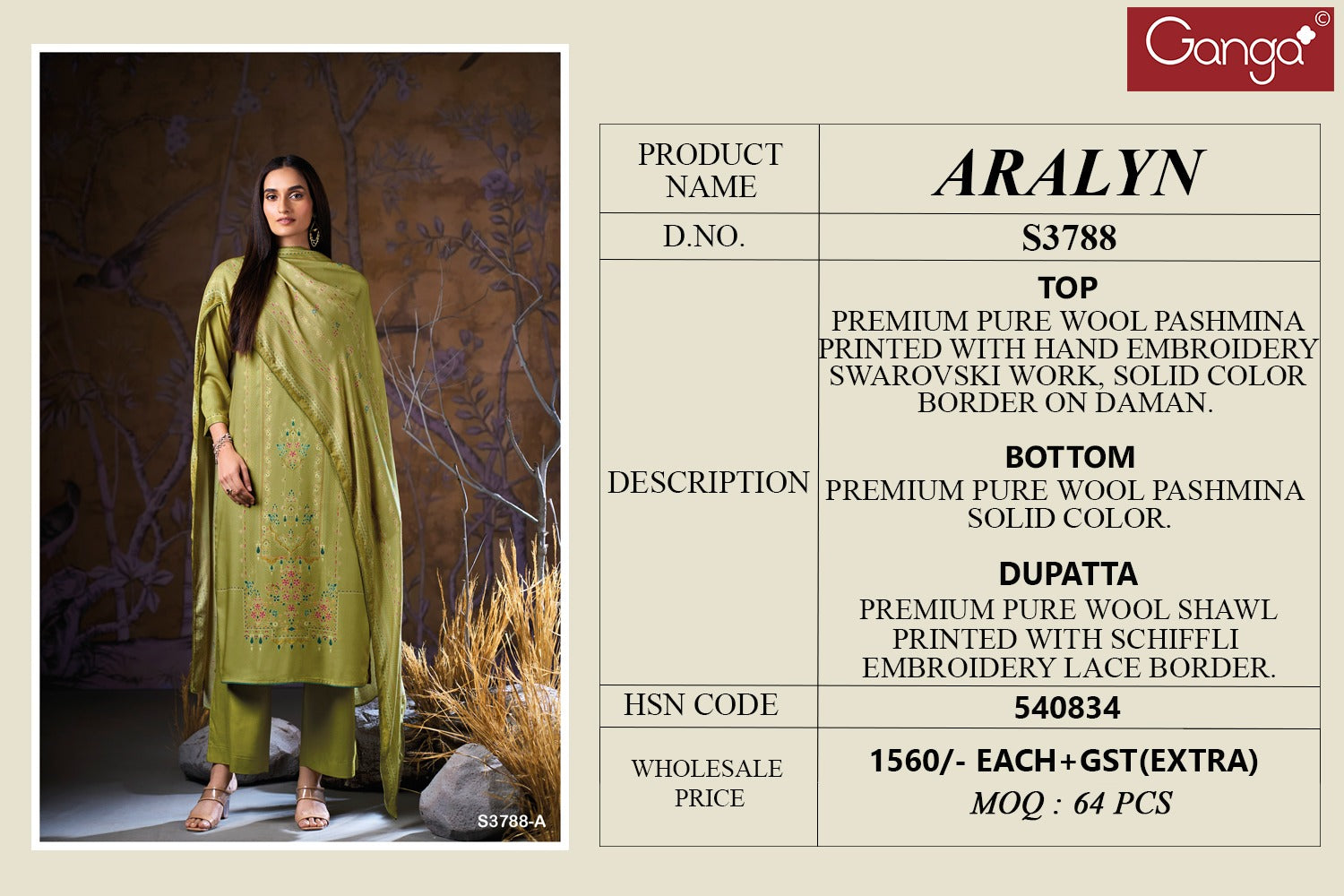 Aralyn 3788 Ganga Wool Pashmina Suits Wholesaler