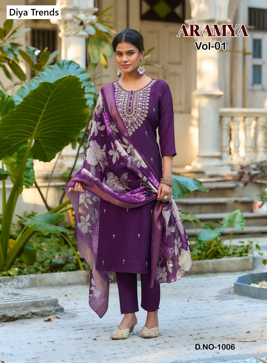 Aramya Vol 1 Diya Trends Roman Silk Readymade Pant Style Suits Wholesale Price