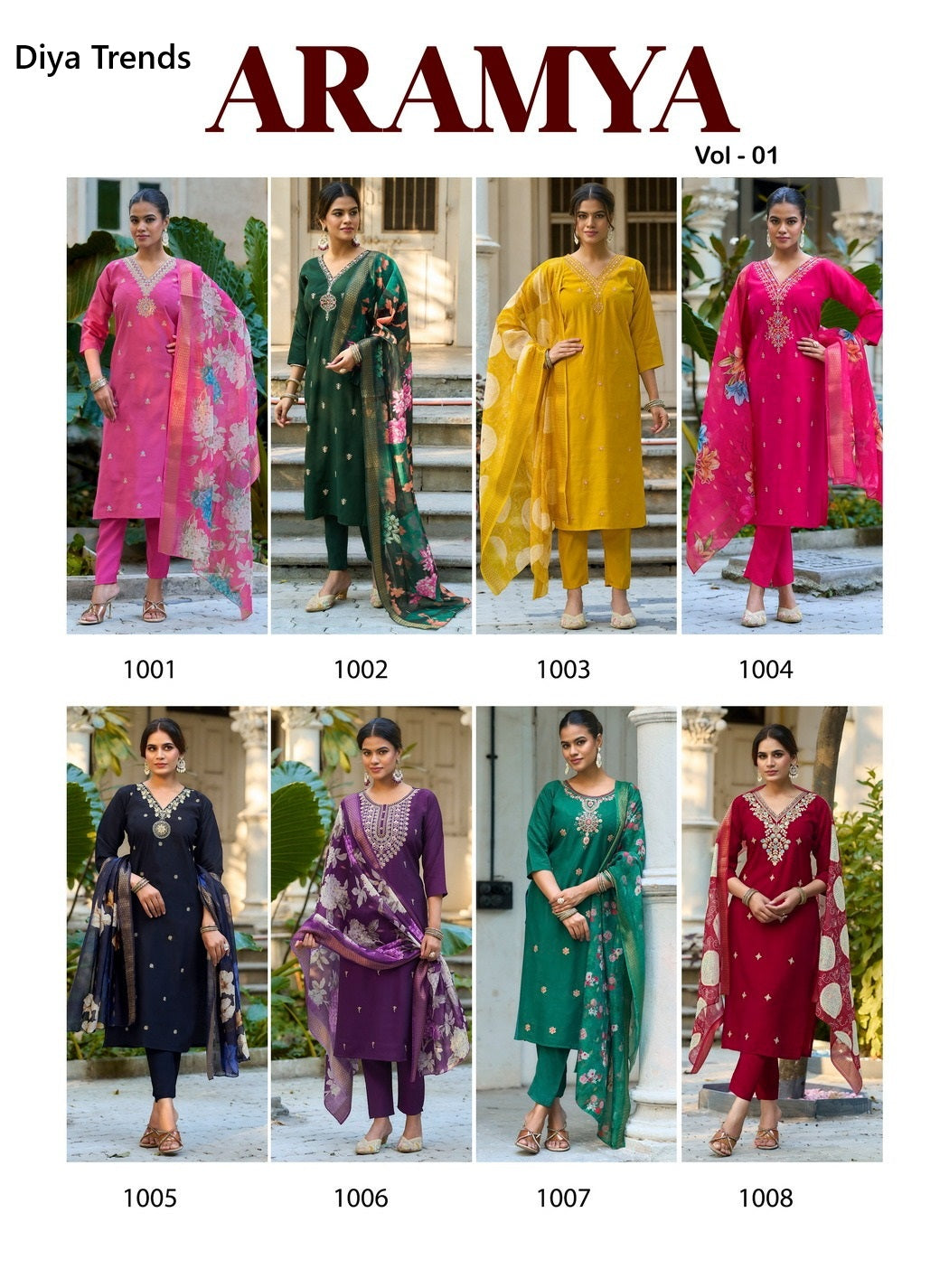Aramya Vol 1 Diya Trends Roman Silk Readymade Pant Style Suits Wholesale Price