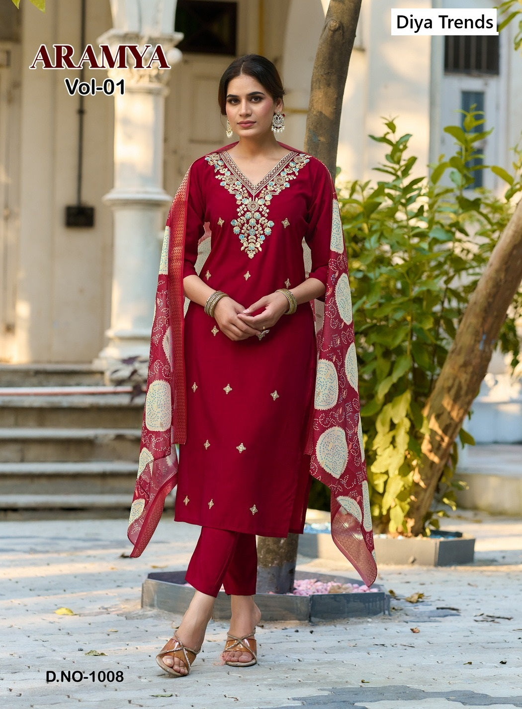 Aramya Vol 1 Diya Trends Roman Silk Readymade Pant Style Suits Wholesale Price