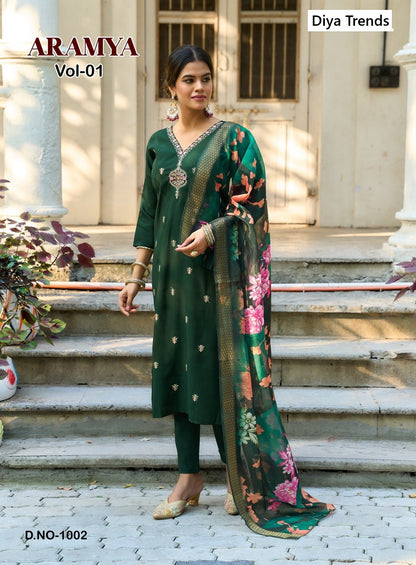 Aramya Vol 1 Diya Trends Roman Silk Readymade Pant Style Suits Wholesale Price