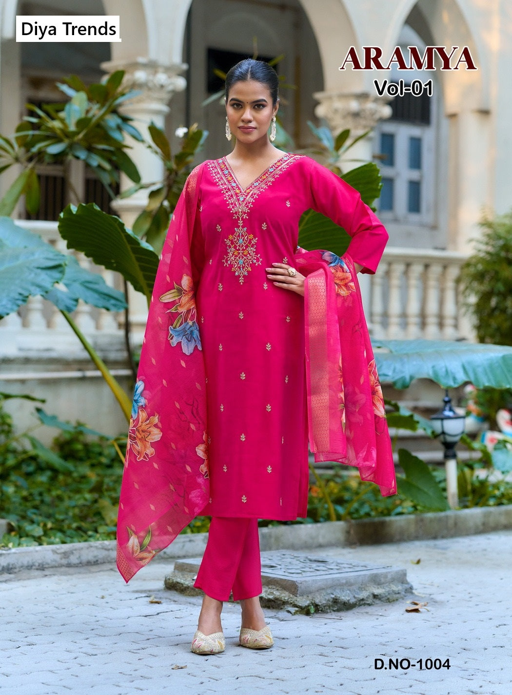 Aramya Vol 1 Diya Trends Roman Silk Readymade Pant Style Suits Wholesale Price