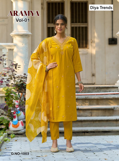 Aramya Vol 1 Diya Trends Roman Silk Readymade Pant Style Suits Wholesale Price