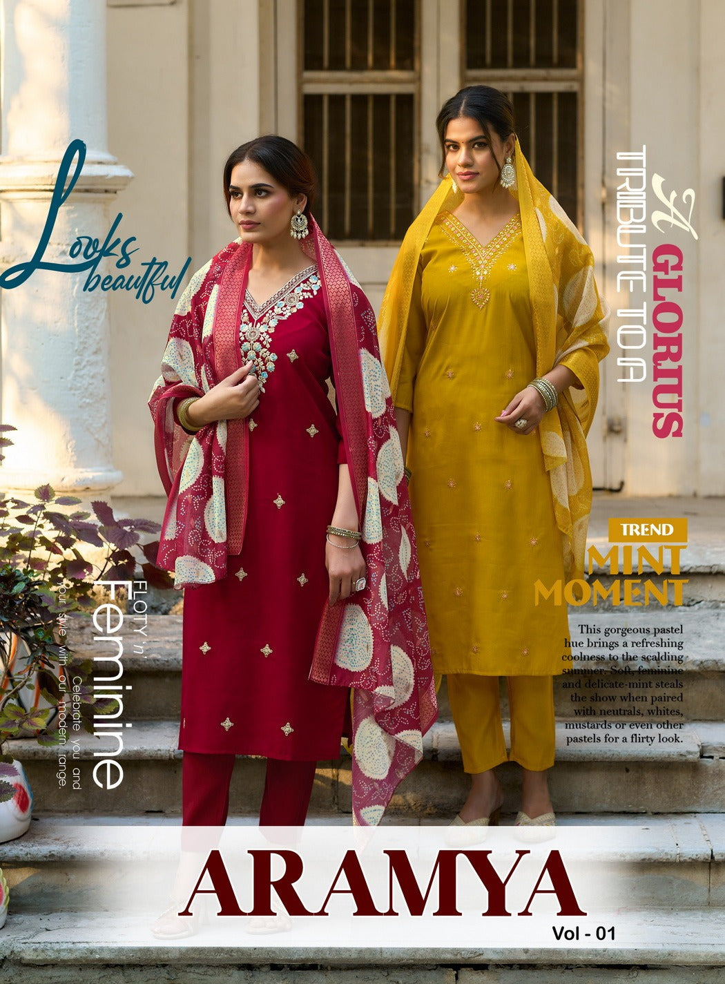 Aramya Vol 1 Passion Tree Roman Silk Readymade Pant Style Suits Manufacturer India