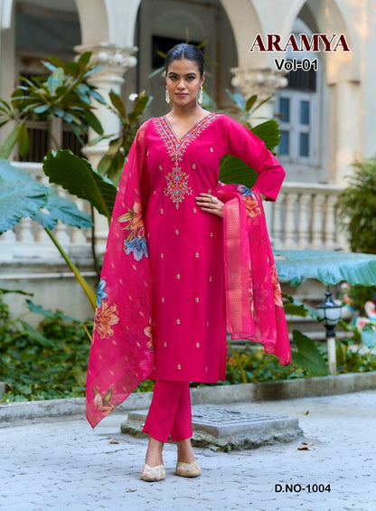 Aramya Vol 1 Passion Tree Roman Silk Readymade Pant Style Suits Manufacturer India