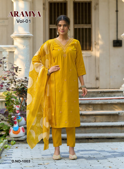 Aramya Vol 1 Passion Tree Roman Silk Readymade Pant Style Suits Manufacturer India