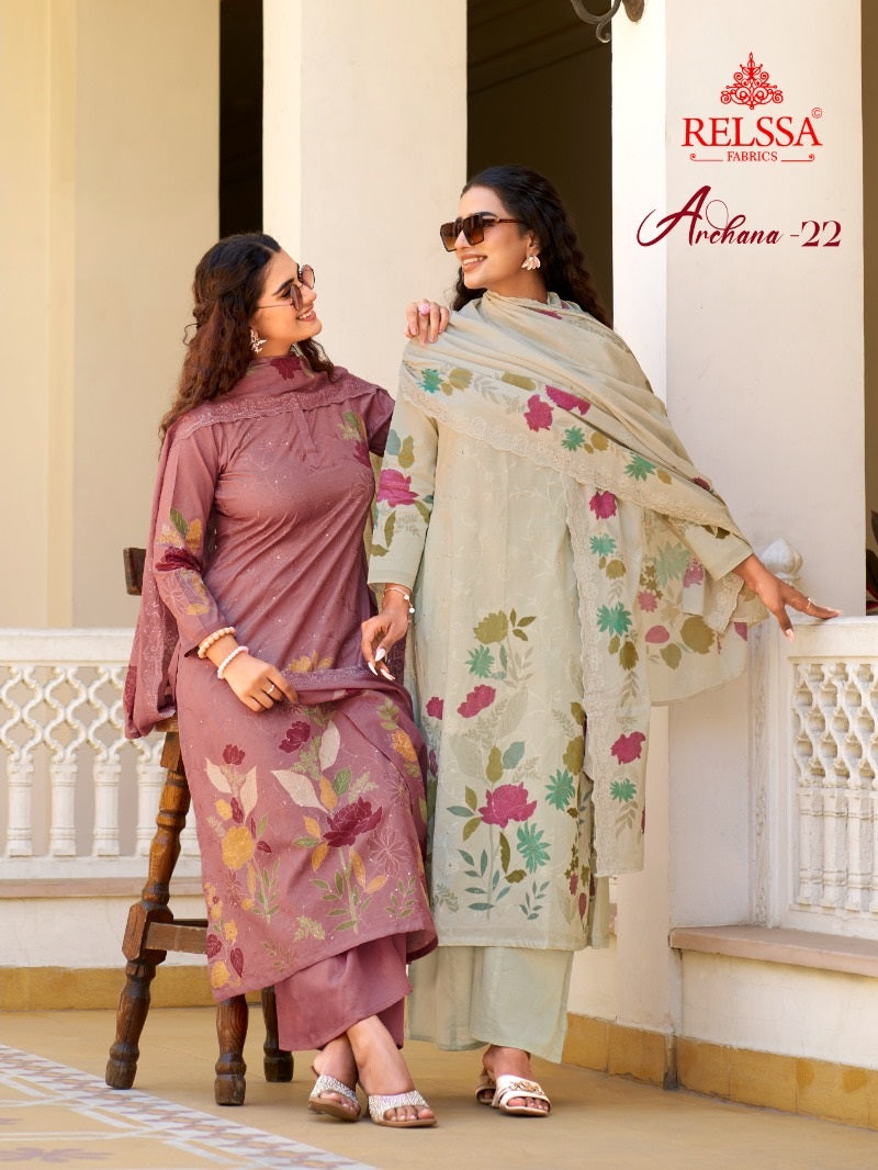 Archana 22 Relssa Fabrics Cotton Plazzo Style Suits Exporter India