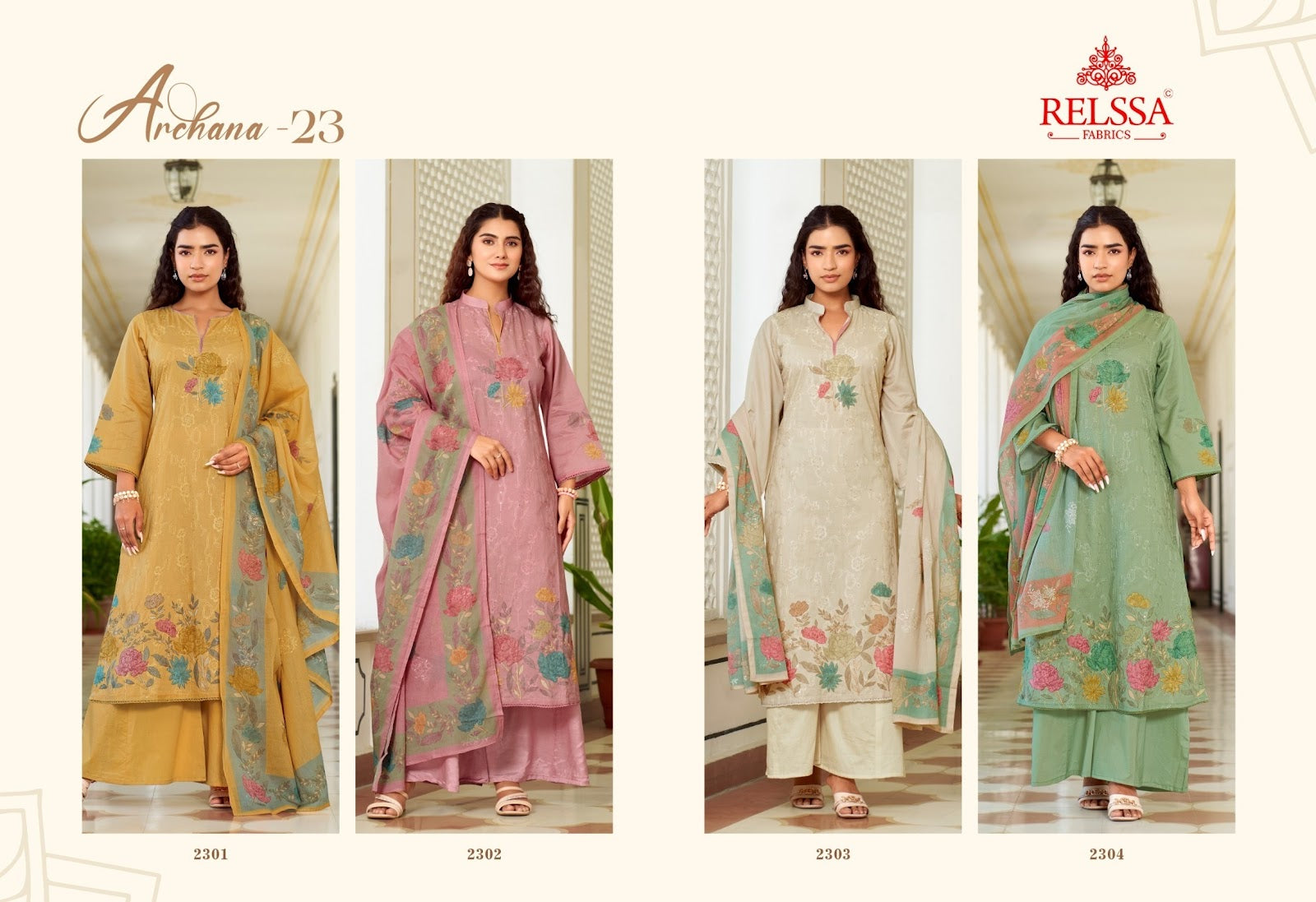 Archana 23 Relssa Fabrics Cotton Plazzo Style Suits Supplier India
