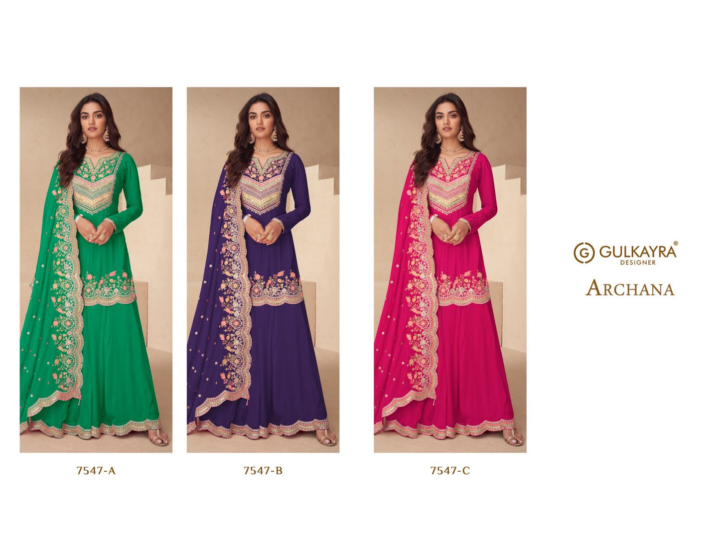 Archana Gulkayra Designer Chinnon Readymade Plazzo Style Suits Manufacturer Ahmedabad