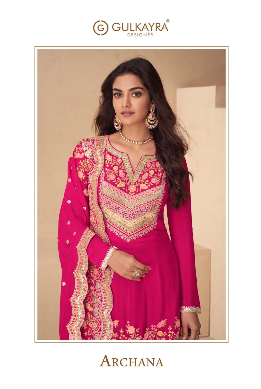 Archana Gulkayra Designer Chinnon Readymade Plazzo Style Suits Manufacturer Ahmedabad