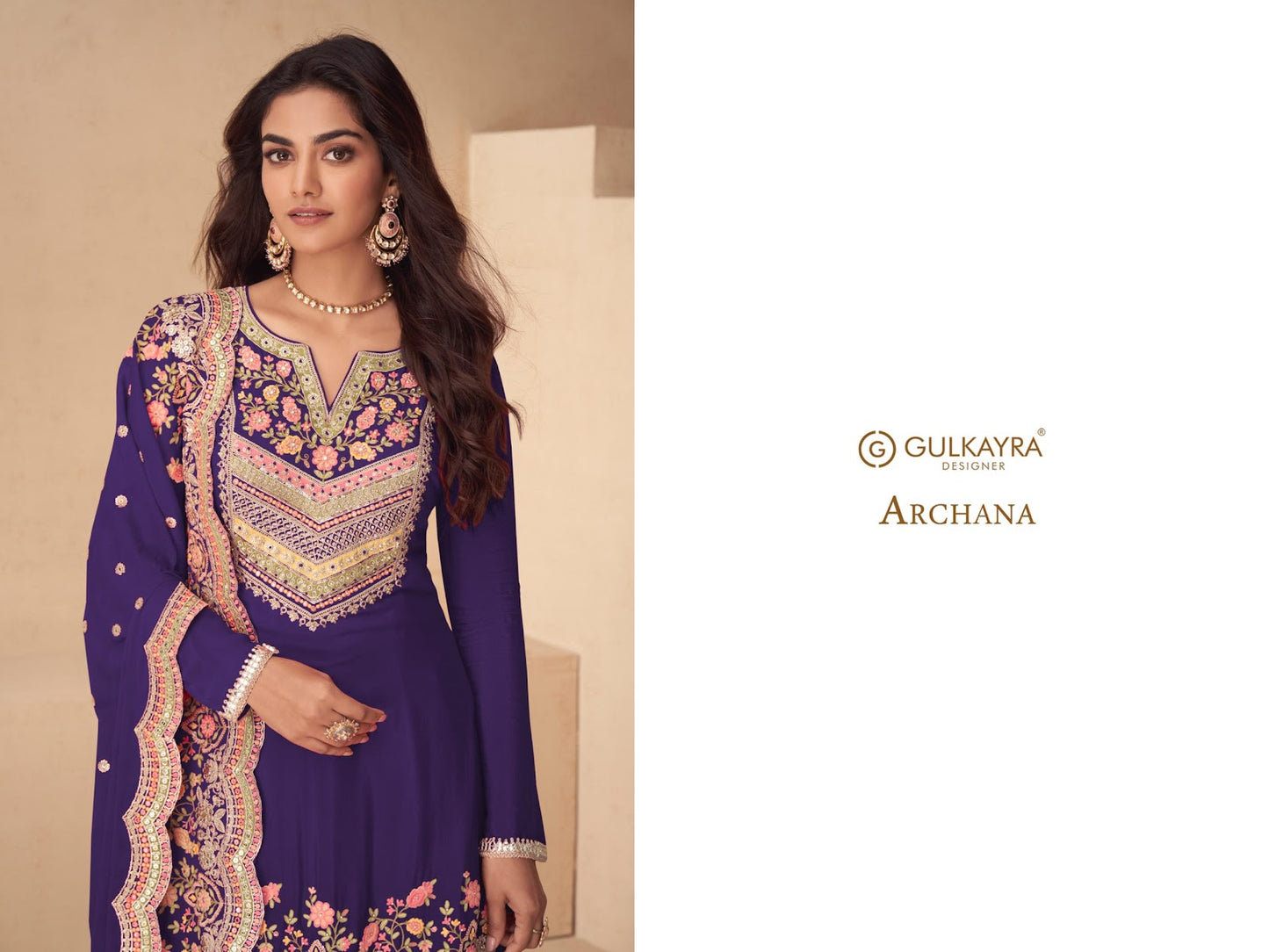 Archana Gulkayra Designer Chinnon Readymade Plazzo Style Suits Manufacturer Ahmedabad