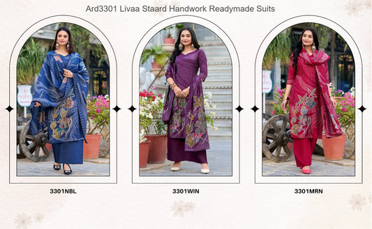 Ard3301 Livaa Staard Roman Silk Readymade Plazzo Style Suits Wholesaler India