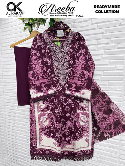 Areeba Vol 3 Al Karam Reyon Karachi Readymade Suits Manufacturer Ahmedabad