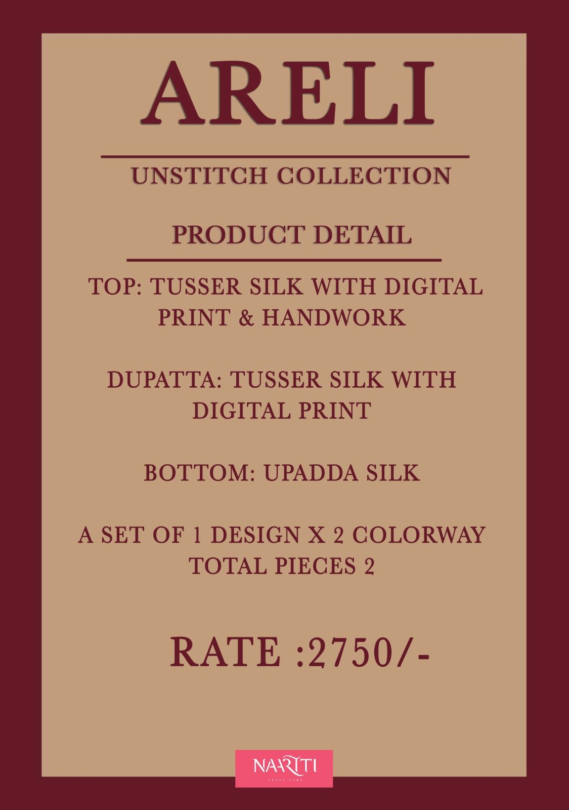 Areli Naariti Tusser Silk Pant Style Suits Manufacturer Gujarat
