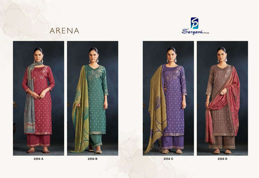 Arena 2554 Sargam Prints Muslin Jacquard Pant Style Suits Wholesaler Ahmedabad