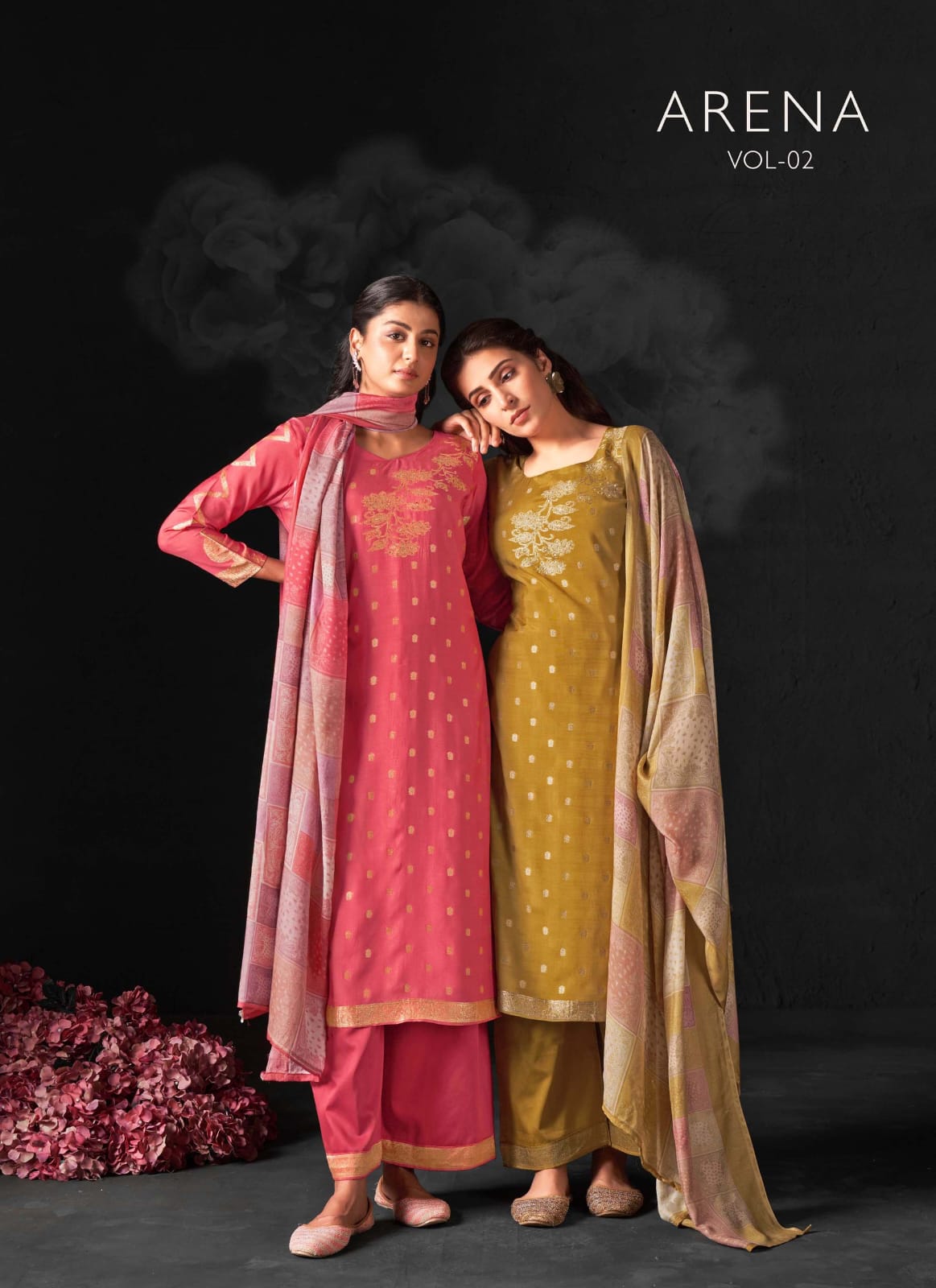 Arena Vol 2 Sargam Prints Muslin Jacquard Pant Style Suits Exporter Ahmedabad