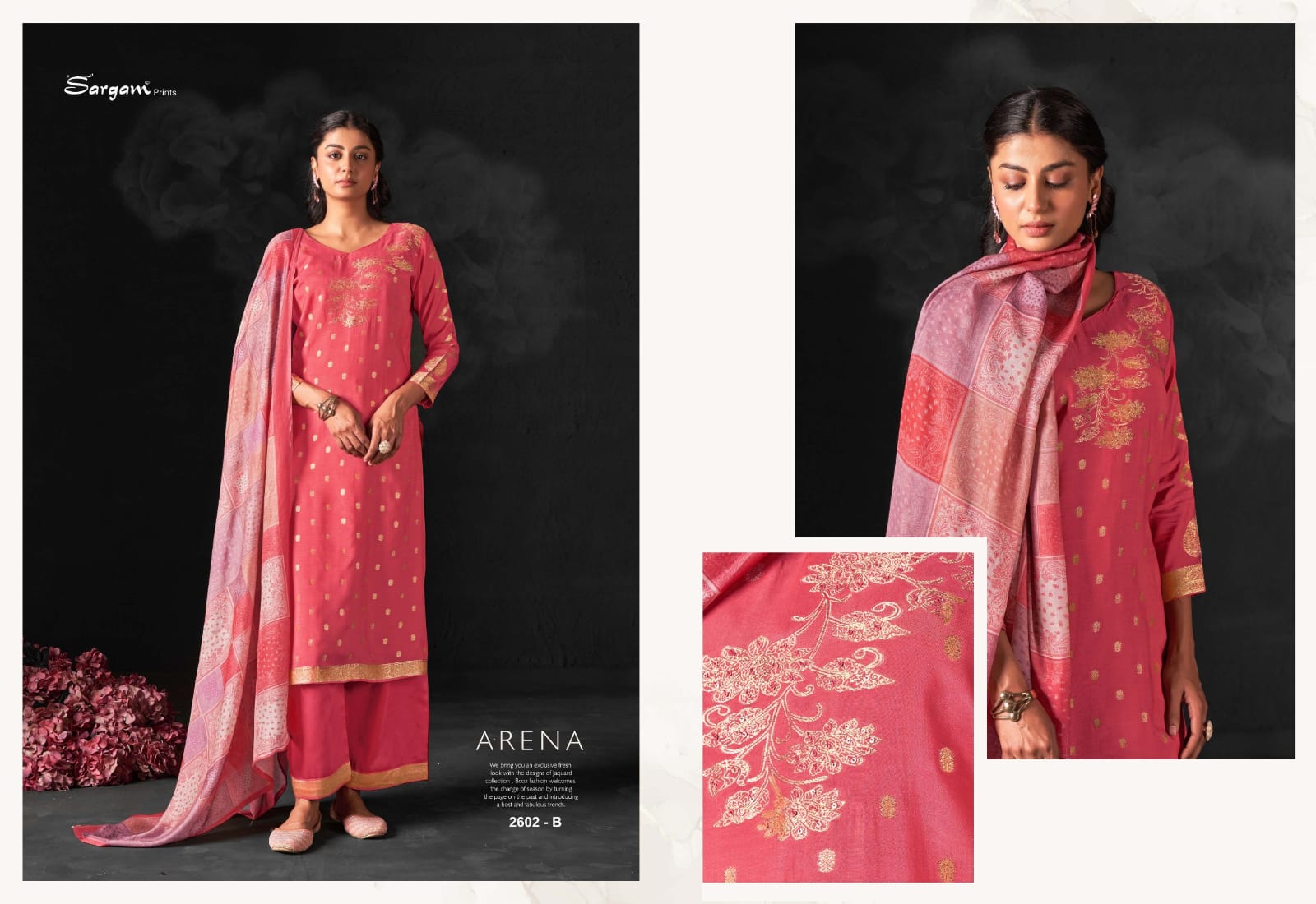 Arena Vol 2 Sargam Prints Muslin Jacquard Pant Style Suits Exporter Ahmedabad
