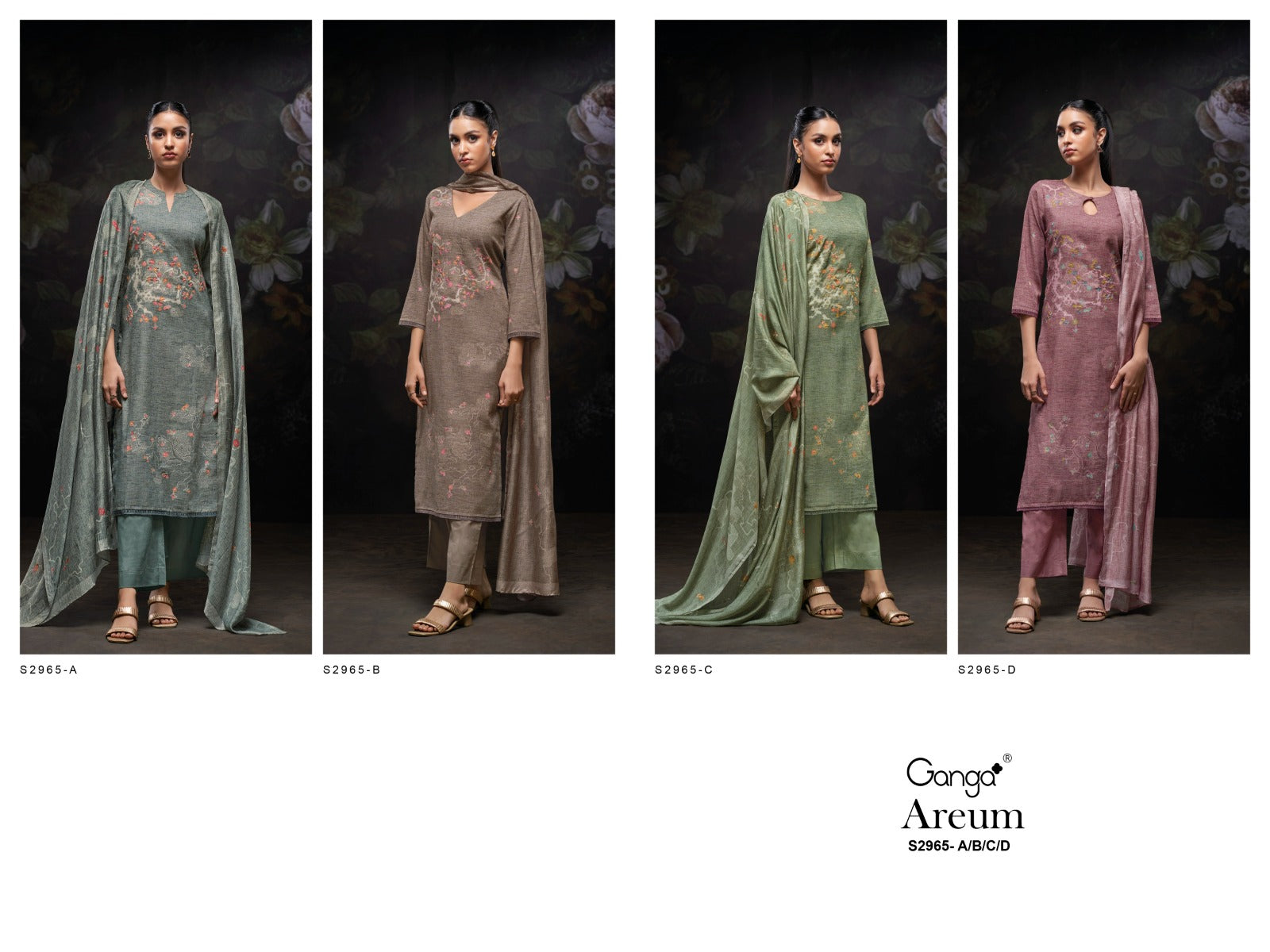 Areum S2965 Ganga Cotton Blend Pashmina Suits Wholesale Rate