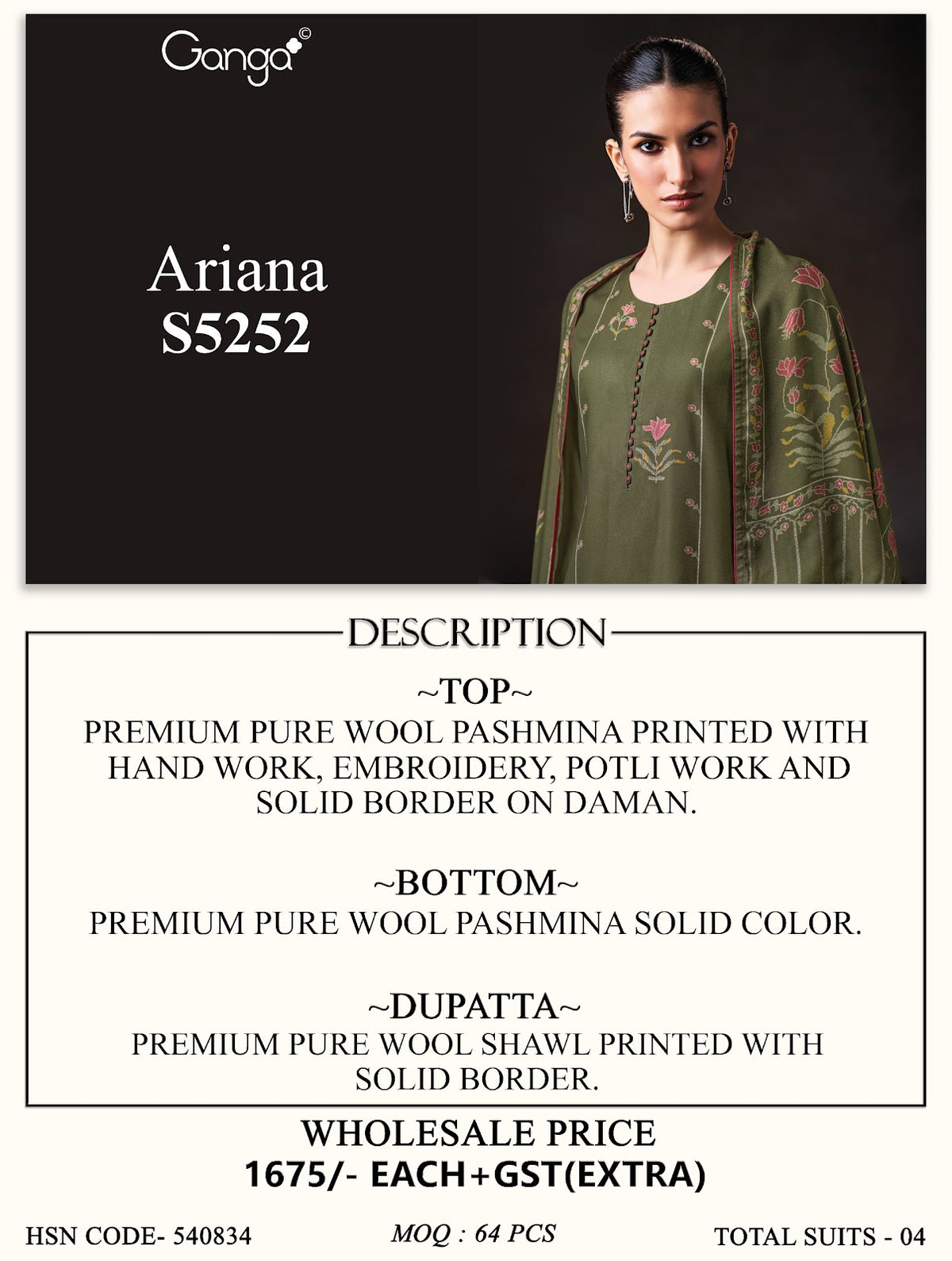 Ariana S5252 Ganga Wool Pashmina Suits Wholesaler Ahmedabad