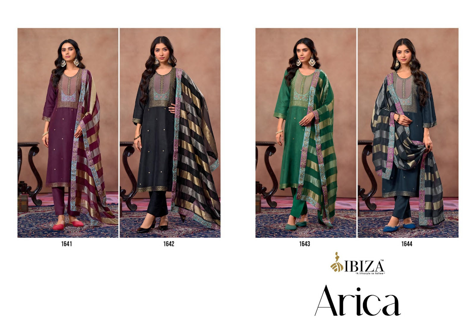 Arica Ibiza Silk Jacquard Pant Style Suits Wholesale Rate