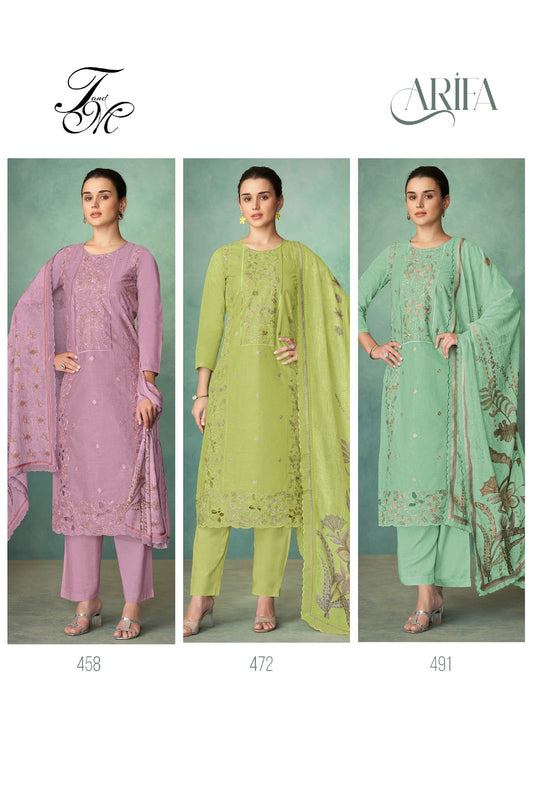 Arifa Tm Organza Dyed Pant Style Suits Manufacturer Gujarat