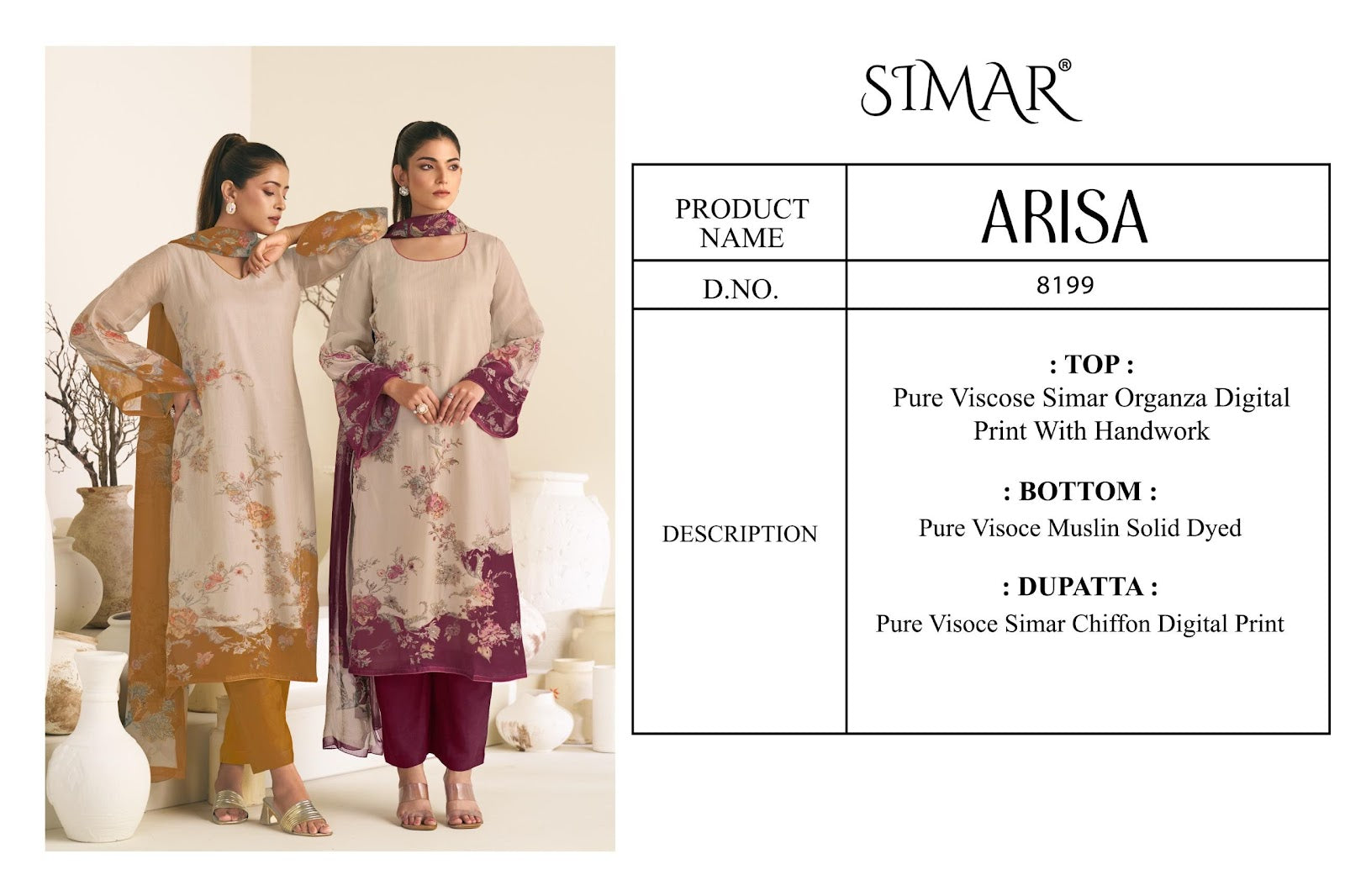 Arisa Simar Pure Viscose Pant Style Suits Manufacturer India