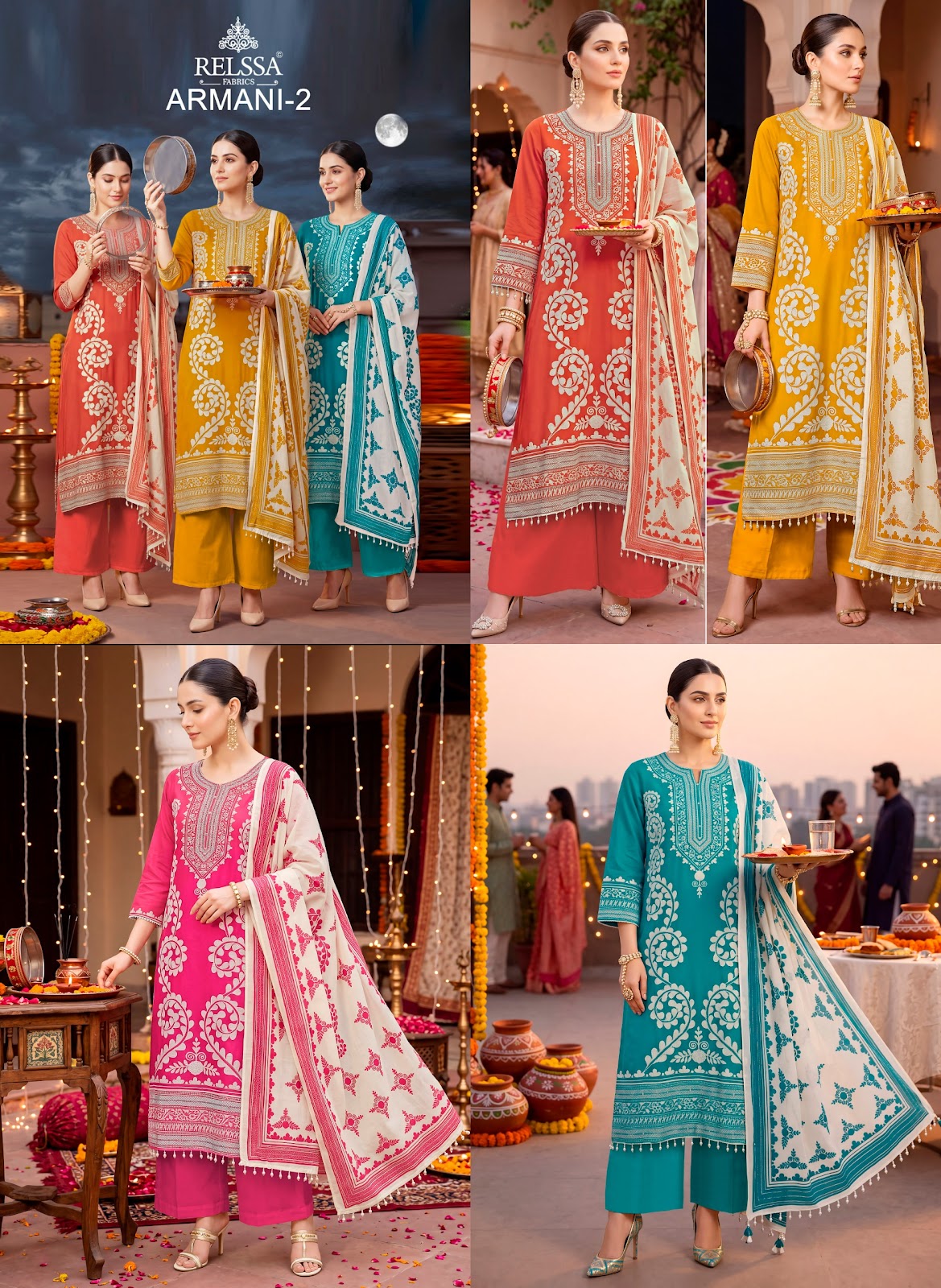 Armani 2 Relssa Fabrics Plazzo Style Suits Exporter Gujarat