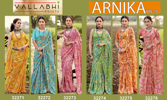 Arnika Vol 13 Vallabhi Prints Georgette Sarees Supplier Gujarat