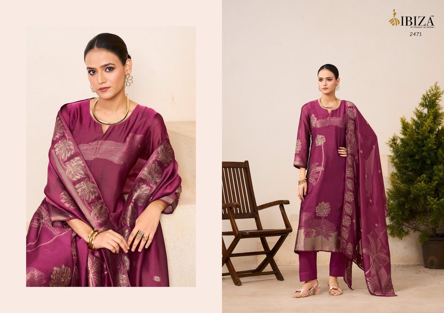 Aroha Ibiza Silk Jacquard Pant Style Suits Exporter Gujarat
