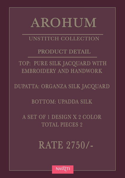 Arohum Naariti Pure Silk Pant Style Suits Wholesaler India