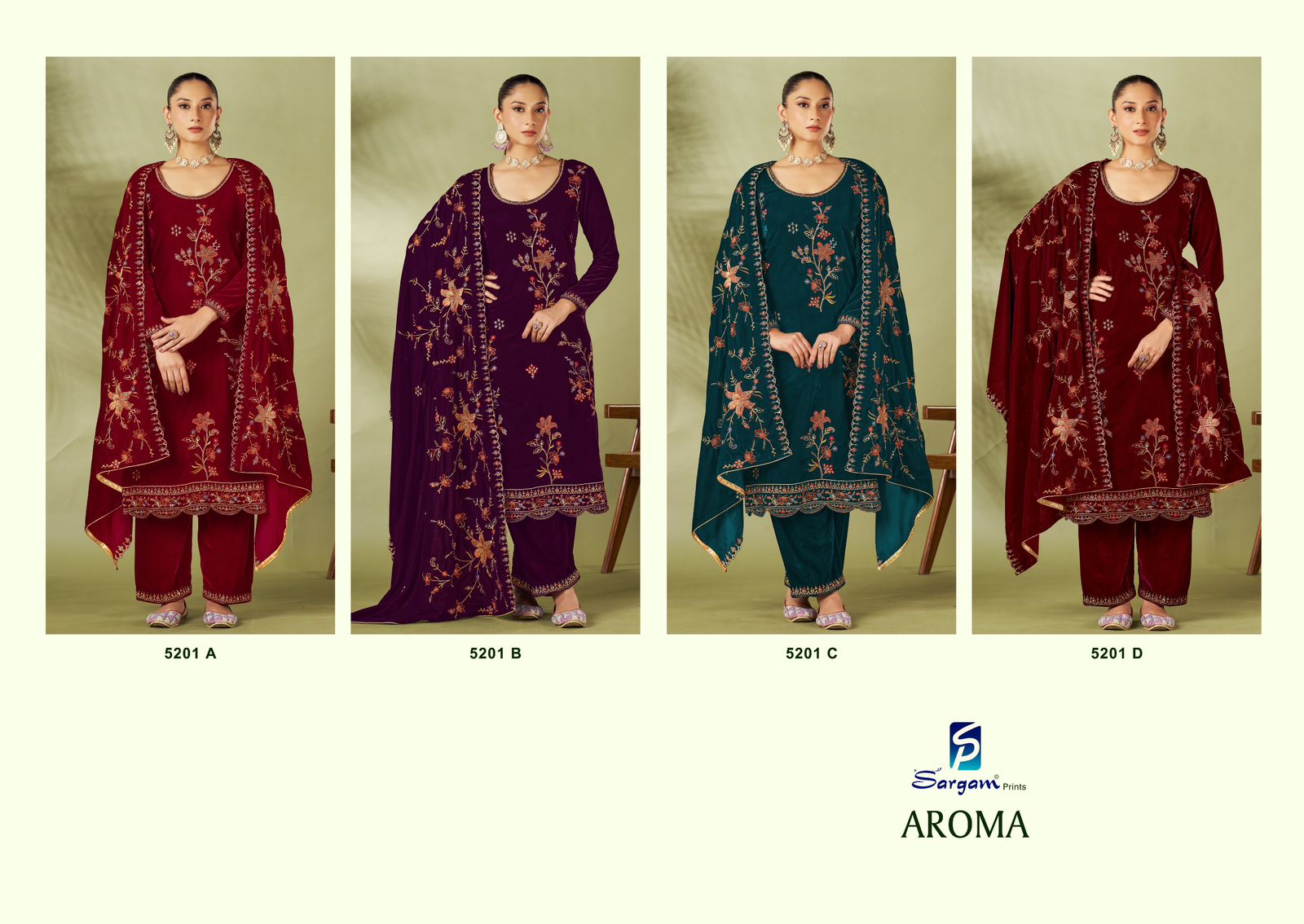 Aroma Sargam Prints Velvet Suits Wholesaler India