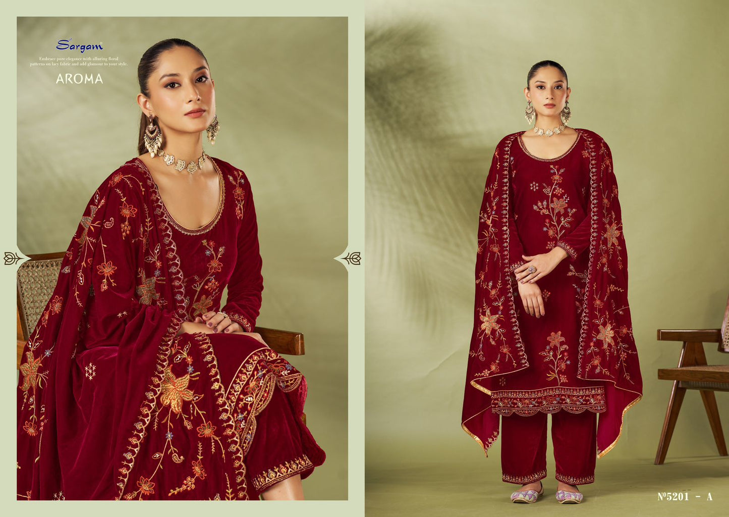 Aroma Sargam Prints Velvet Suits Wholesaler India