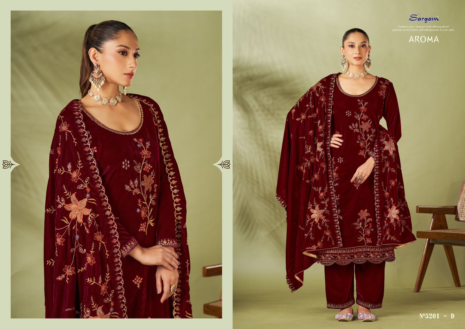 Aroma Sargam Prints Velvet Suits Wholesaler India