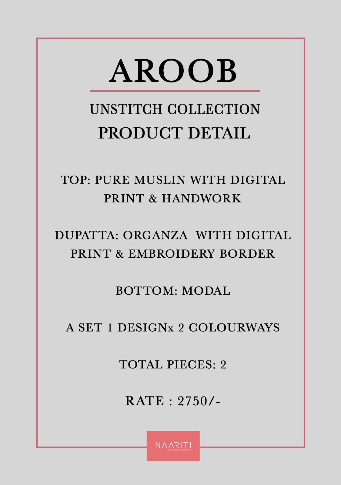 Aroob Naariti Pure Muslin Pant Style Suits Wholesaler Gujarat