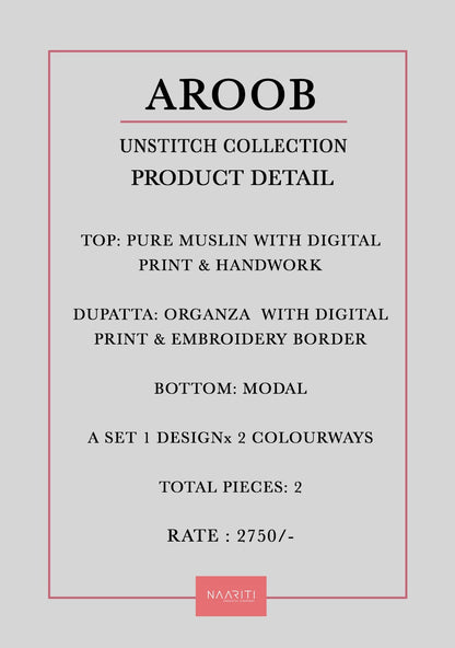 Aroob Naariti Pure Muslin Pant Style Suits Wholesaler Gujarat