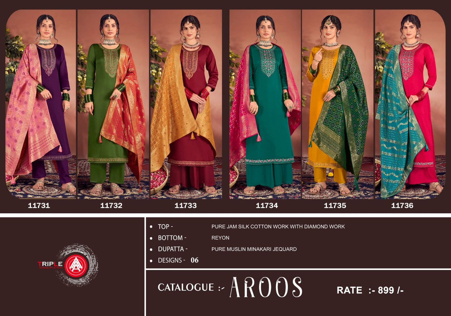 Aroos Triple Aaa Jam Silk Pant Style Suits Wholesaler Gujarat