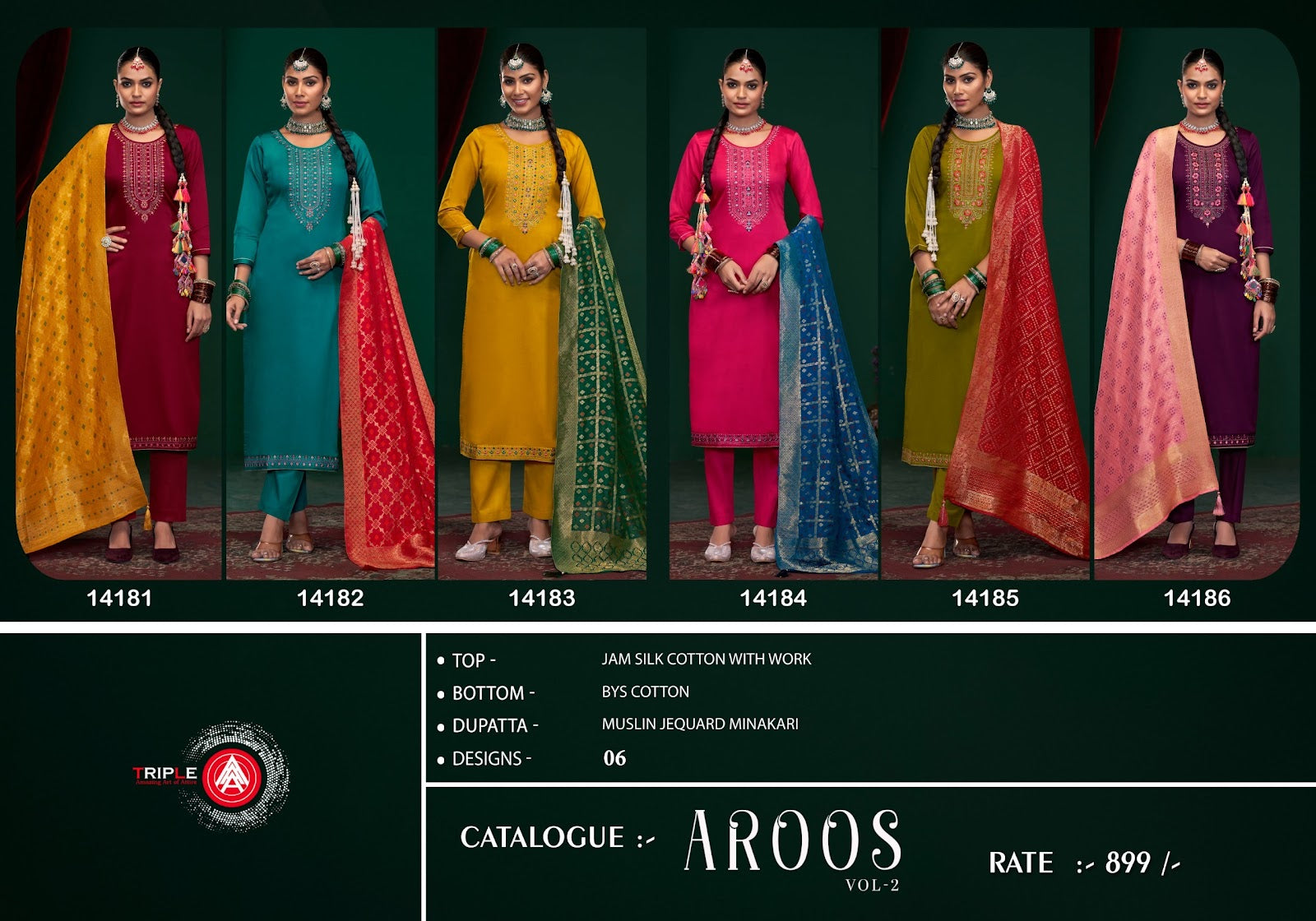 Aroos Vol 2 Triple Aaa Jam Silk Pant Style Suits Manufacturer Gujarat